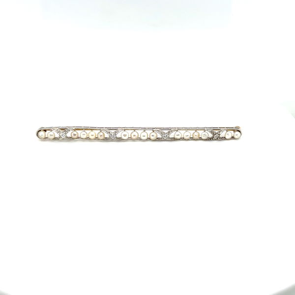Closeup photo of Antique Bar Pin Plat/18K Dia/Pearl 3.5" 8.0g