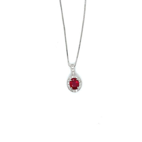 Closeup photo of 14KW Ruby & Dia Pendant R=0.55ct D=0.10ct 20" 2.5g