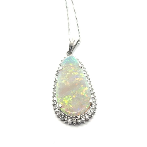 Closeup photo of Plat Pendant 5.95ct Opal & 0.96ct Diamond 7.86g Adjust Chain