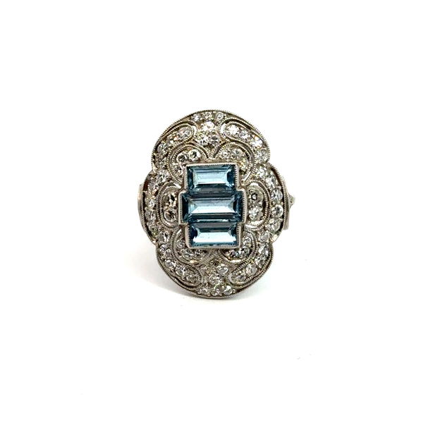 Closeup photo of Plat Ring 1.45ct Aqua & 62Dia=1.18ct 7.5g sz8