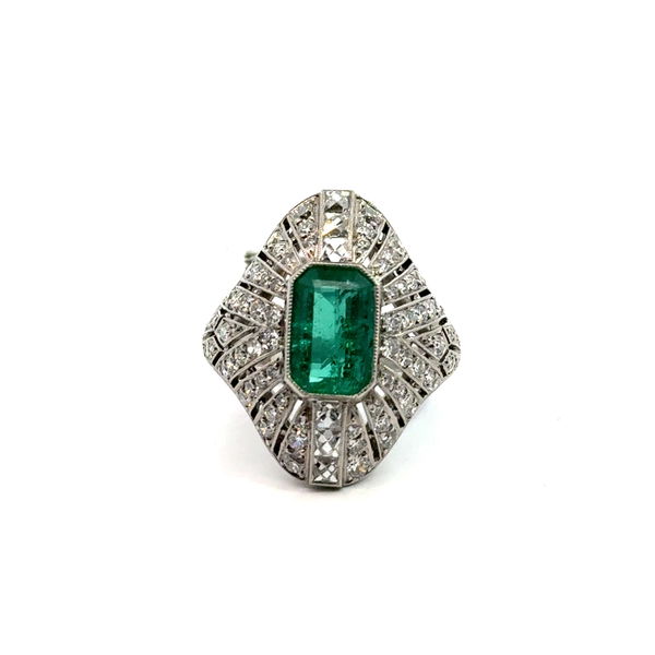 Closeup photo of Platinum Deco Style Ring 2.65ct Emerald & 2.09ctw Diamonds sz7 9.4g