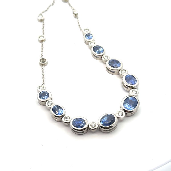 Closeup photo of Platinum ~20ct Sapphire & ~1.5ct Diamond Necklace 48.6g 20in