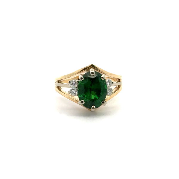Closeup photo of 14KY ~3.5ct Tsavorite Garnet & Diamond Ring 4.7g sz6