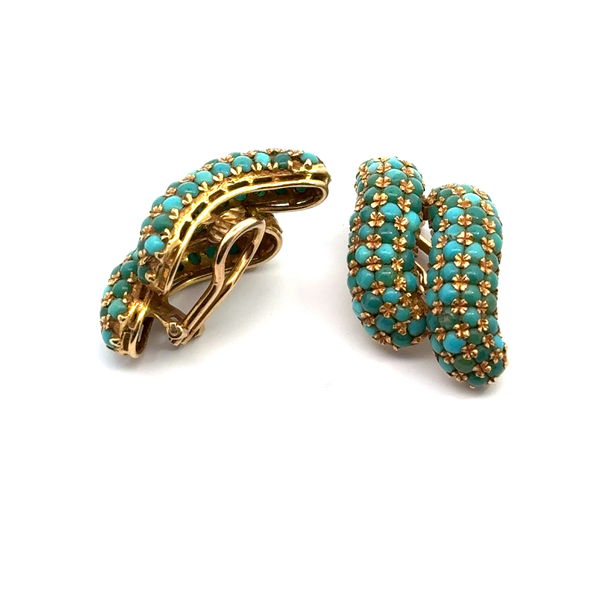 Closeup photo of Vintage 18KY Persian Turquoise Earrings 18.8g