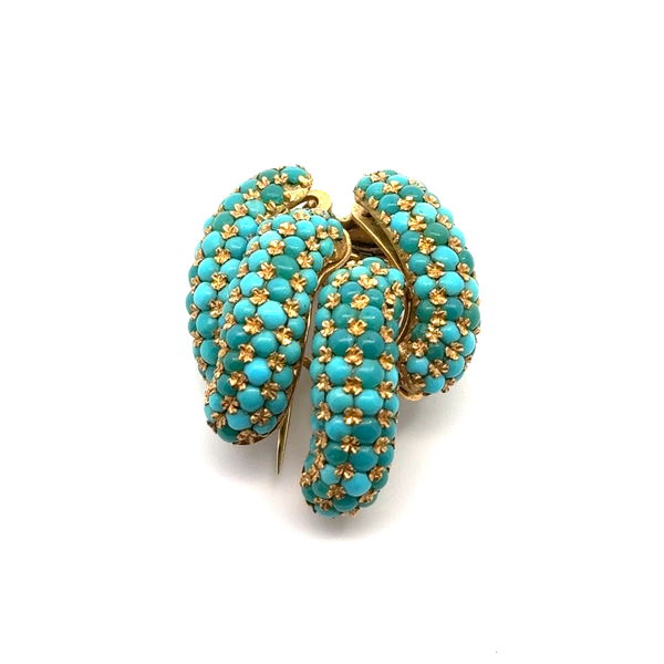 Closeup photo of Vintage 18KY Persian Turquoise Pin 21.6g