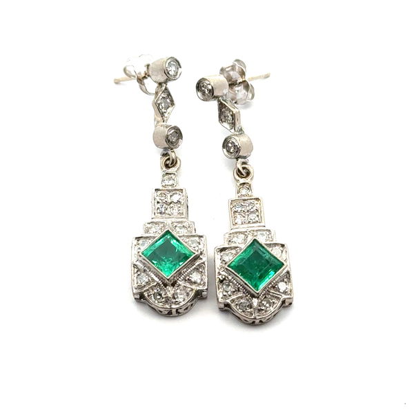 Closeup photo of Vintage 15KW GIA ~2cttw Columbian Emeralds & ~1/2cttw Diamonds 6.3g