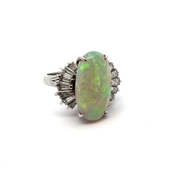 Closeup photo of Platinum Ring ~5ct Australian Opal & 1.47ct Diamonds 11g sz6.25