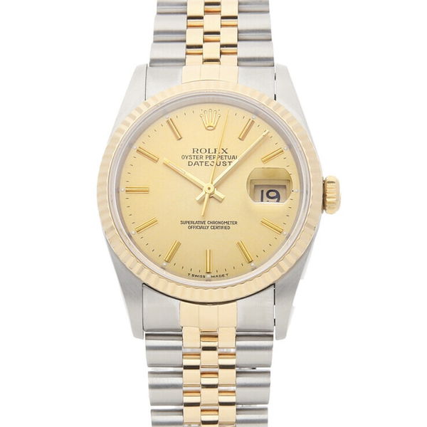 Closeup photo of Mens 36mm ROLEX Date Just 2 tone Stainless 18K YG 16013