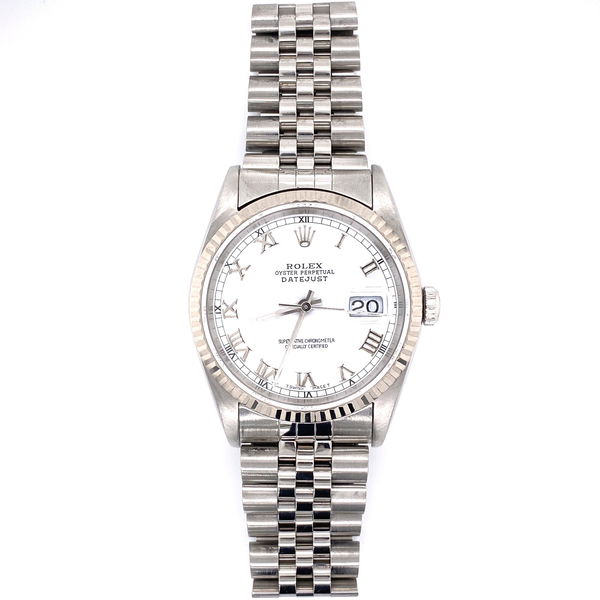 Closeup photo of ROLEX 16234 36mm Gent Stainless Steel White Roman Numeral Diam