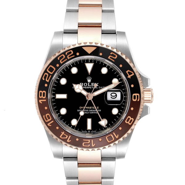 Closeup photo of Rolex GMT Master II ROOTBEER Steel Everose Gold Mens Watch