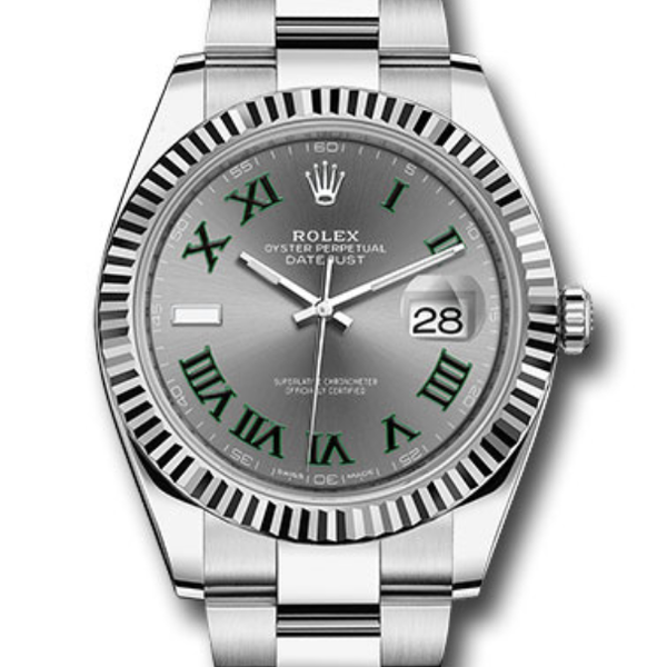 Closeup photo of Rolex Oyster Perpetual Datejust 41mm Watch on Stainless Steel Oyster Bracelet Brand New
