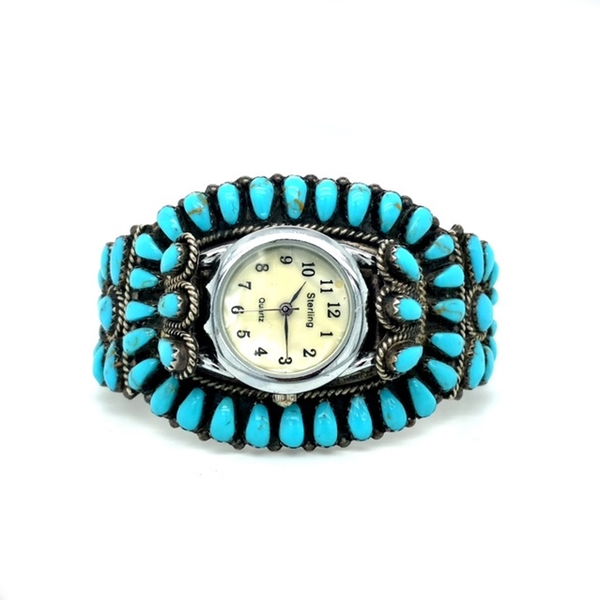 Closeup photo of 925 42.2g Jerry & Wilma Begay Turq Cluster Watch Cuff 6.5"