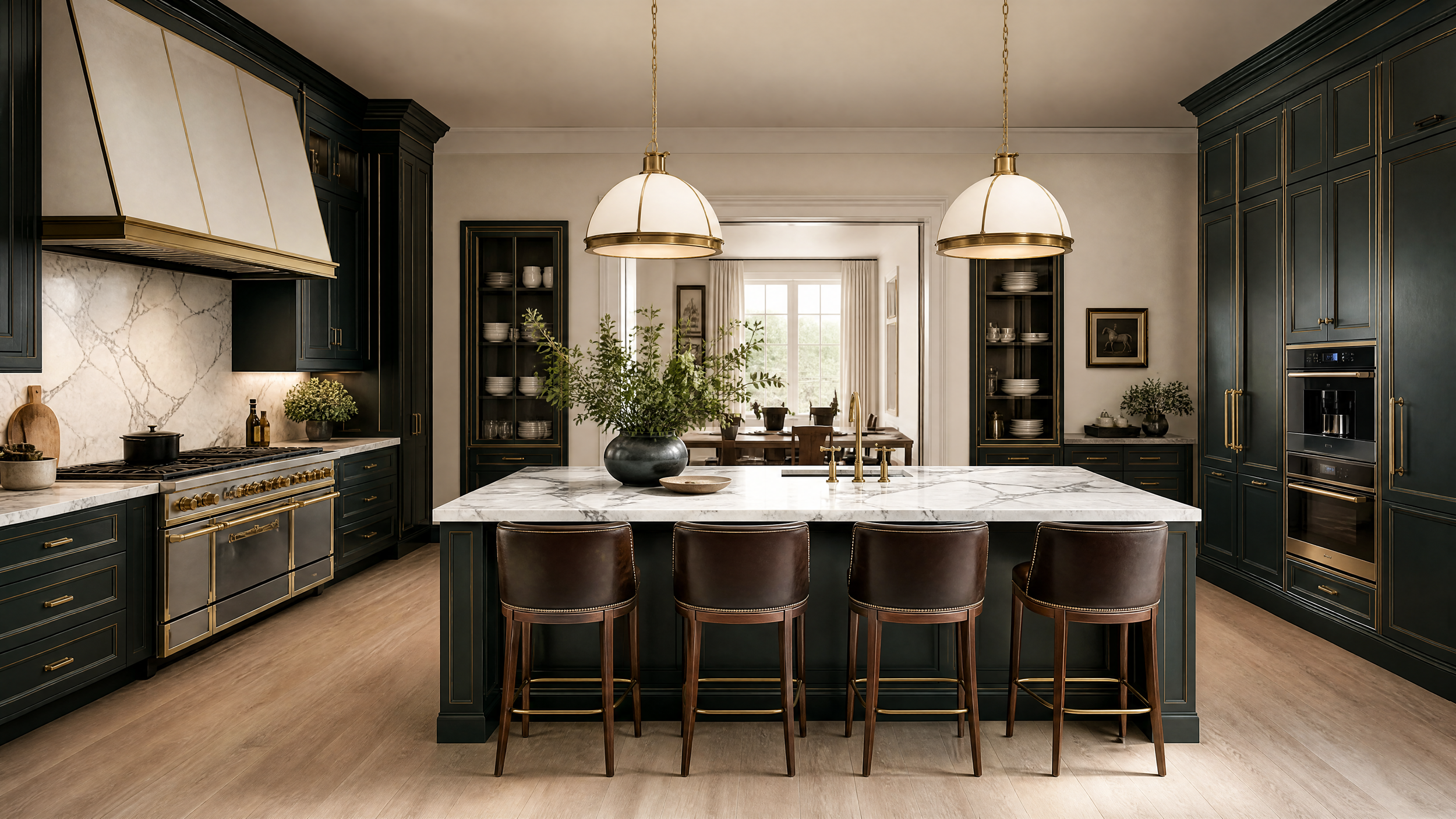 Completed Cherry Hills luxury kitchen with white oak cabinets