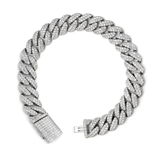 Closeup photo of Sterling Silver Moissanite 8Mm Cuban Bracelet 8Inch RP 5 Cttw