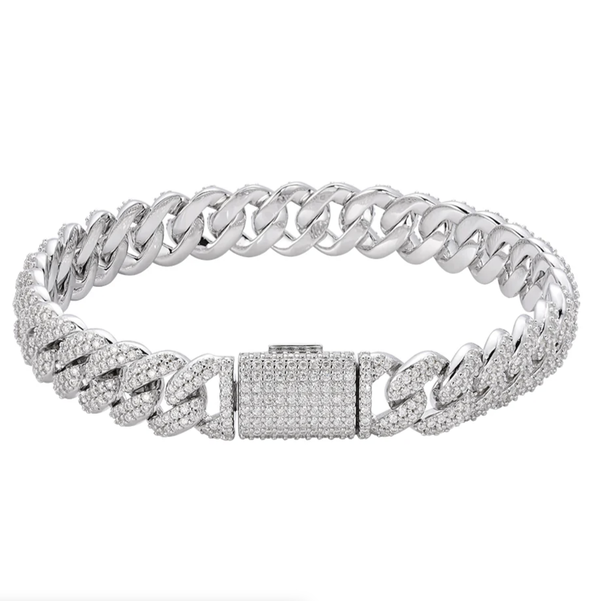 Closeup photo of Sterling Silver Moissanite 10mm Cuban Bracelet 8 Inch RP 5-1/10 Cttw