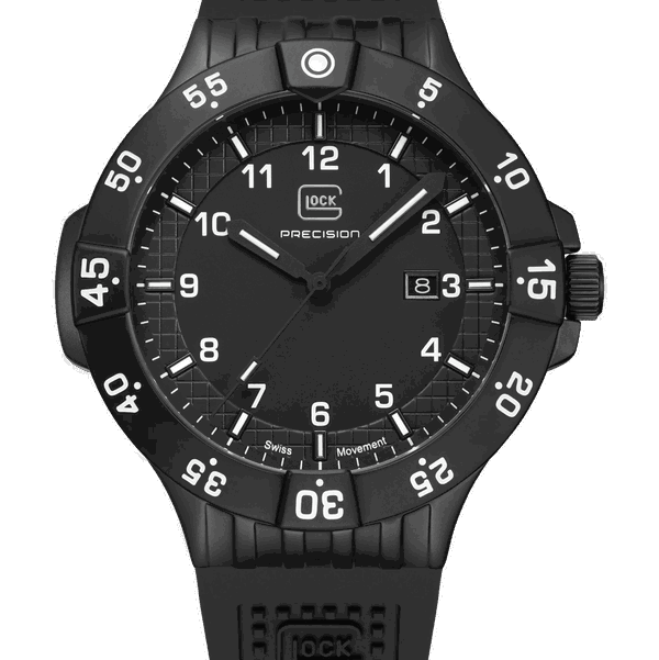 Closeup photo of GW-15-3-22 Glock Quartz Gunmetal Case Black Dial + Strap Watch