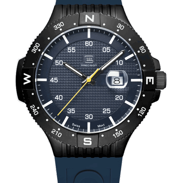 Closeup photo of GW-15-2-22 Glock Quarta Gunmetal Case Blue Dial + Strap Watch