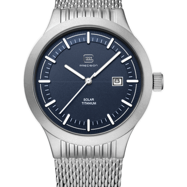 Closeup photo of GW-6-2-22 Glock Solar Blue Dial + Silver Strap Watch