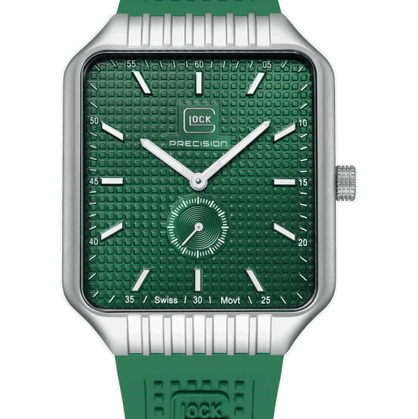 Closeup photo of GW-5-1-24 Glock Quartz Green Dial + Strap Watch