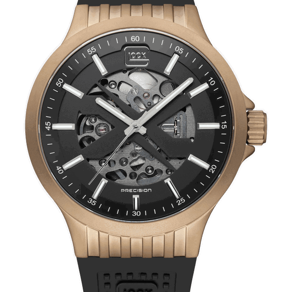 Closeup photo of GW-14-2-24 Glock Automatic Coyote Case Black Dial + Strap Watch