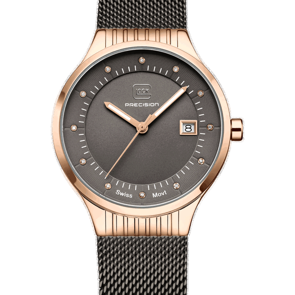 Closeup photo of GW-28-2-18 Glock Quartz Gunmetal Dial Rose Gold Tone Watch