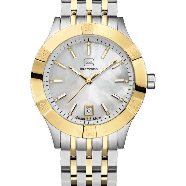 Closeup photo of GW-31-1-18 Glock Quartz MOP Dial Two Tone Strap Watch