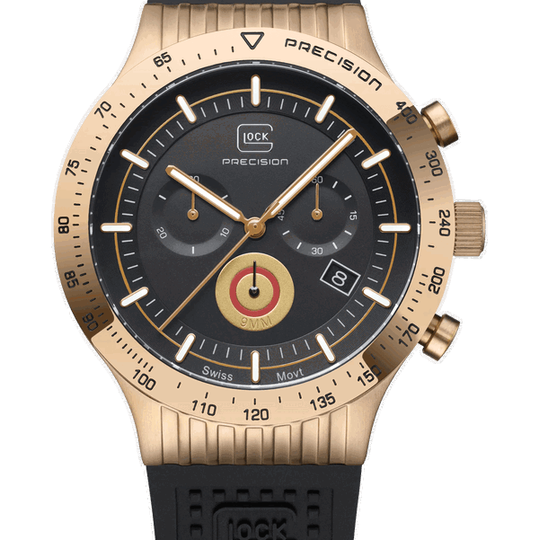 Closeup photo of GW-34-1-24 Glock Quartz Coyote Case Black Dial + Strap Watch