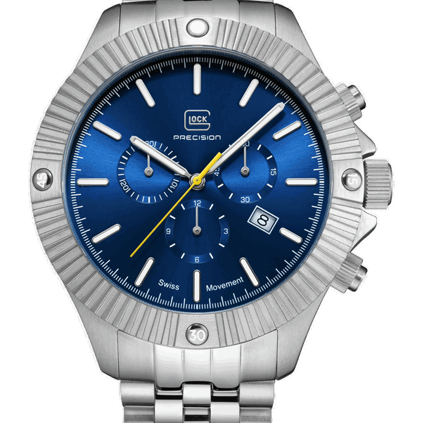 Closeup photo of GW-38-2-22 Glock Quartz Blue Dial Silver-Tone Strap Watch