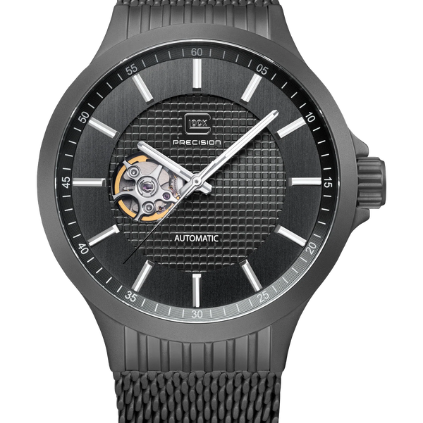 Closeup photo of GW-13-1-24 Glock Automatic Gunmetal Dial + Strap Watch