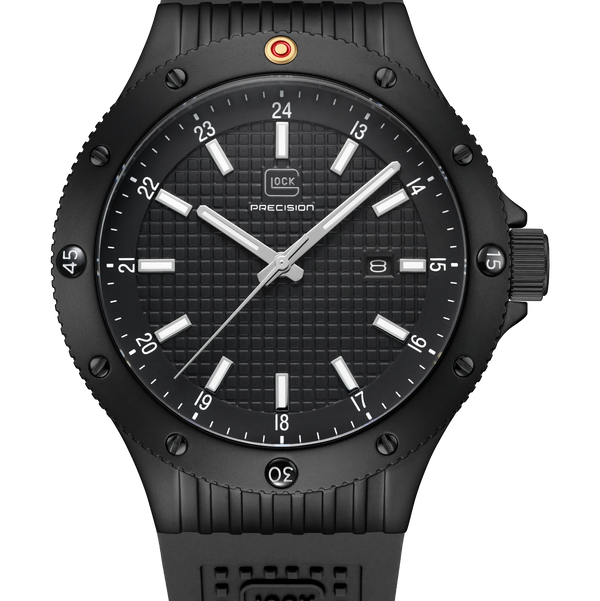 Closeup photo of GW-33-1-24 Glock Quartz Black Dial/Case +Strap