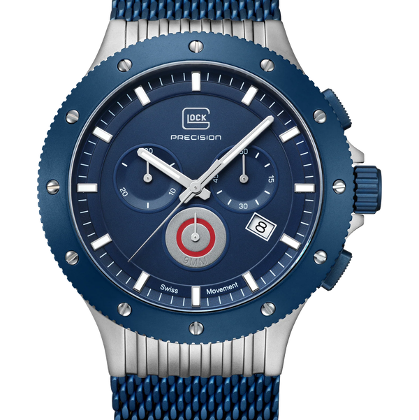 Closeup photo of GW-27-3-24 Glock Quartz Dark Blue Dial + Strap Watch