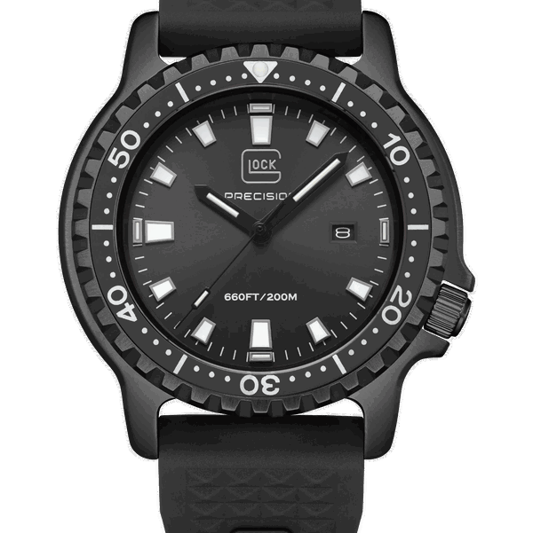 Closeup photo of GW-44-3-22 Glock Quartz Black Dial Case + Strap