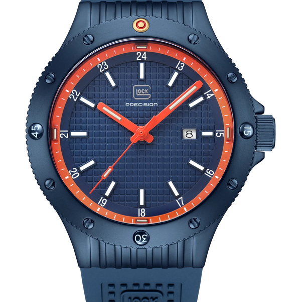 Closeup photo of GW-33-2-24 Glock Quartz Blue Dial + Strap