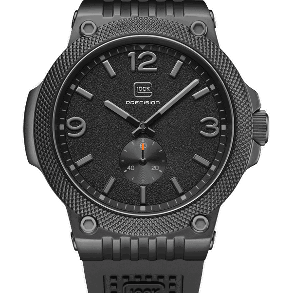 Closeup photo of GW-43-3-24 Glock Quartz Black Dial/Case + Strap