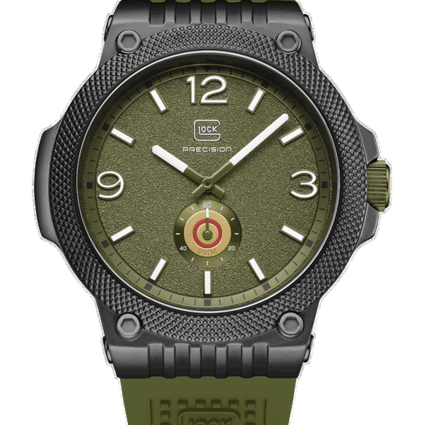 Closeup photo of GW-43-2-24 Glock Quartz Green Dial + Strap