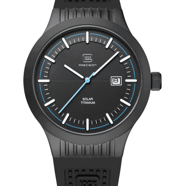Closeup photo of GW-6-1-22-C Glock Solar Titanium Case Black Dial + Strap