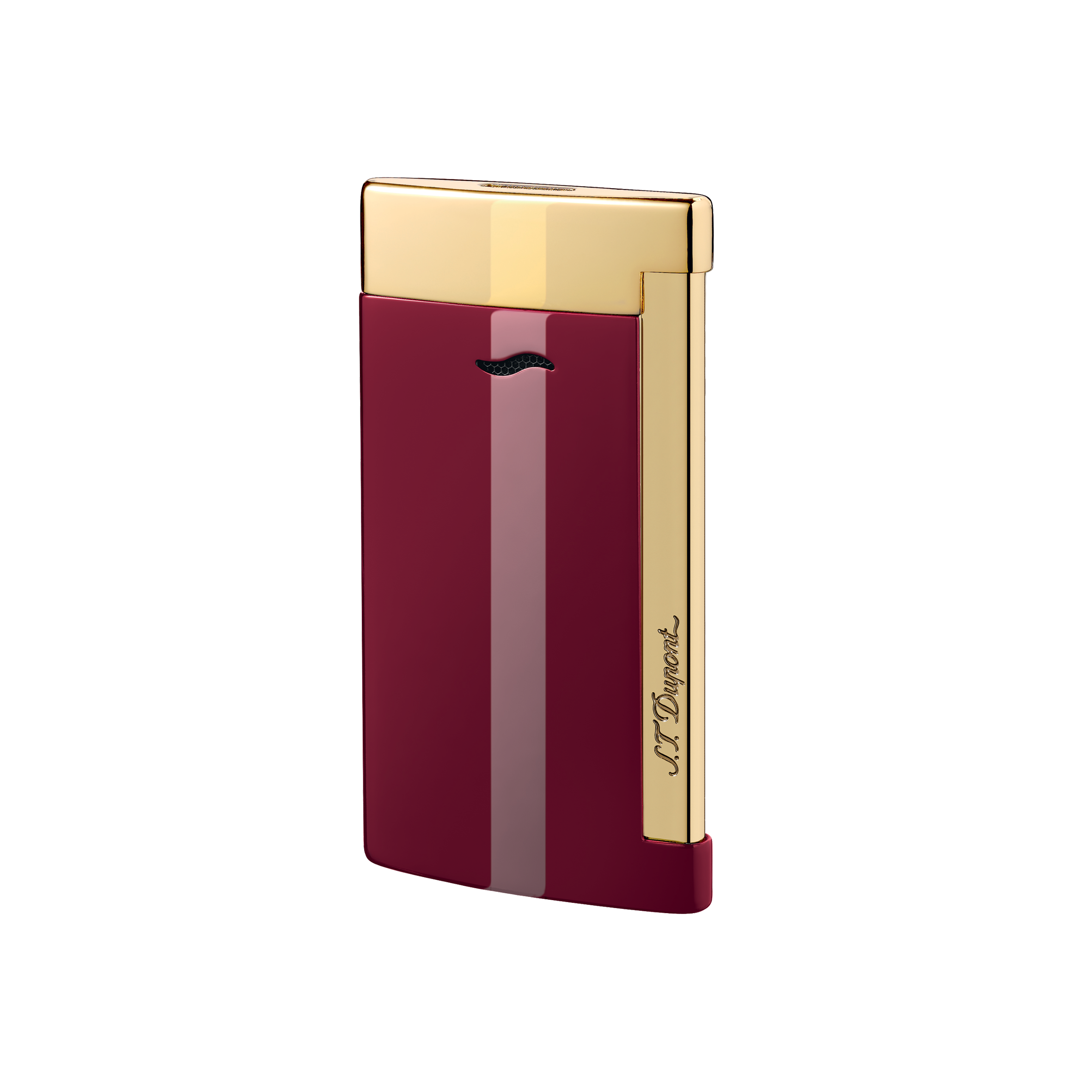 Slim 7 Red and Golden Finish Lighter by S.T. Dupont. Profile is everything. The Slim 7 weighs in at 45 grams, and at a record-breaking 7 mm thin, it is the world’s thinnest luxury lighter. The side-mounted igniter delivers a wind-resistant torch flame that’s powerful enough to light up whatever you need it to, wherever you are. Red lacquer and golden finishes. Gas refill: black (REF: 000430) Slim 7 Red and Golden Finish Lighter