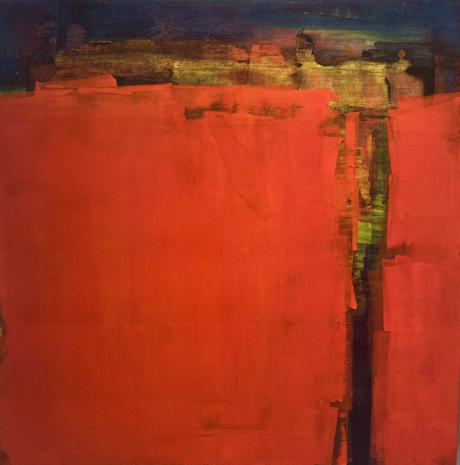 This gorgeous wall art by Tom Friese is comprised of oil and cold wax on wood panel. Part of the artist's Road Trip series, The Canyon is an abstract work inspired by the landscape, offering the viewer a look through a different lens. The Canyon