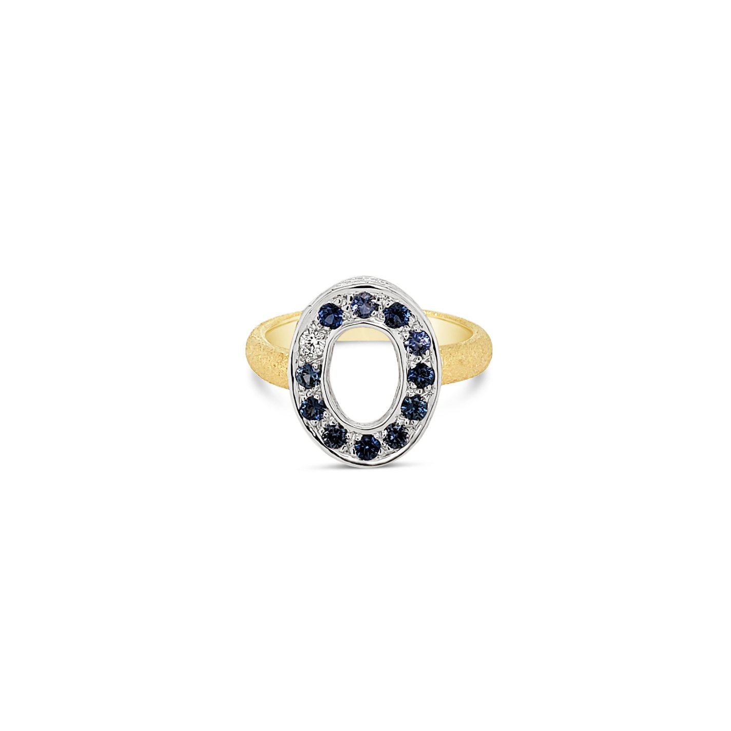 Large Oval Link Ring with Sapphires on 18kt Yellow Gold Band