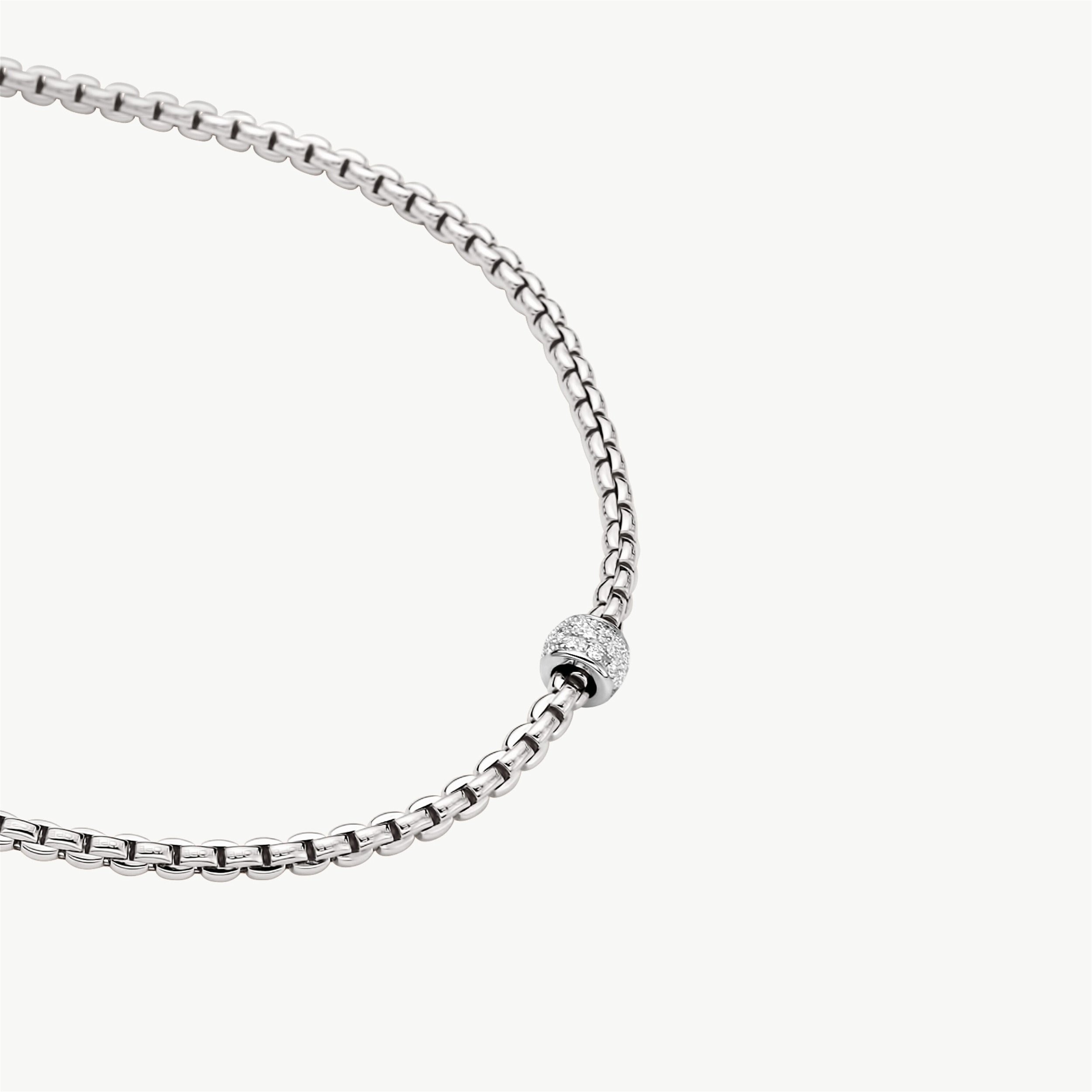 Eka Tiny Collection Rope Necklace in 18kt White Gold with White Gold and White Diamond Element - 3mm - 50cm