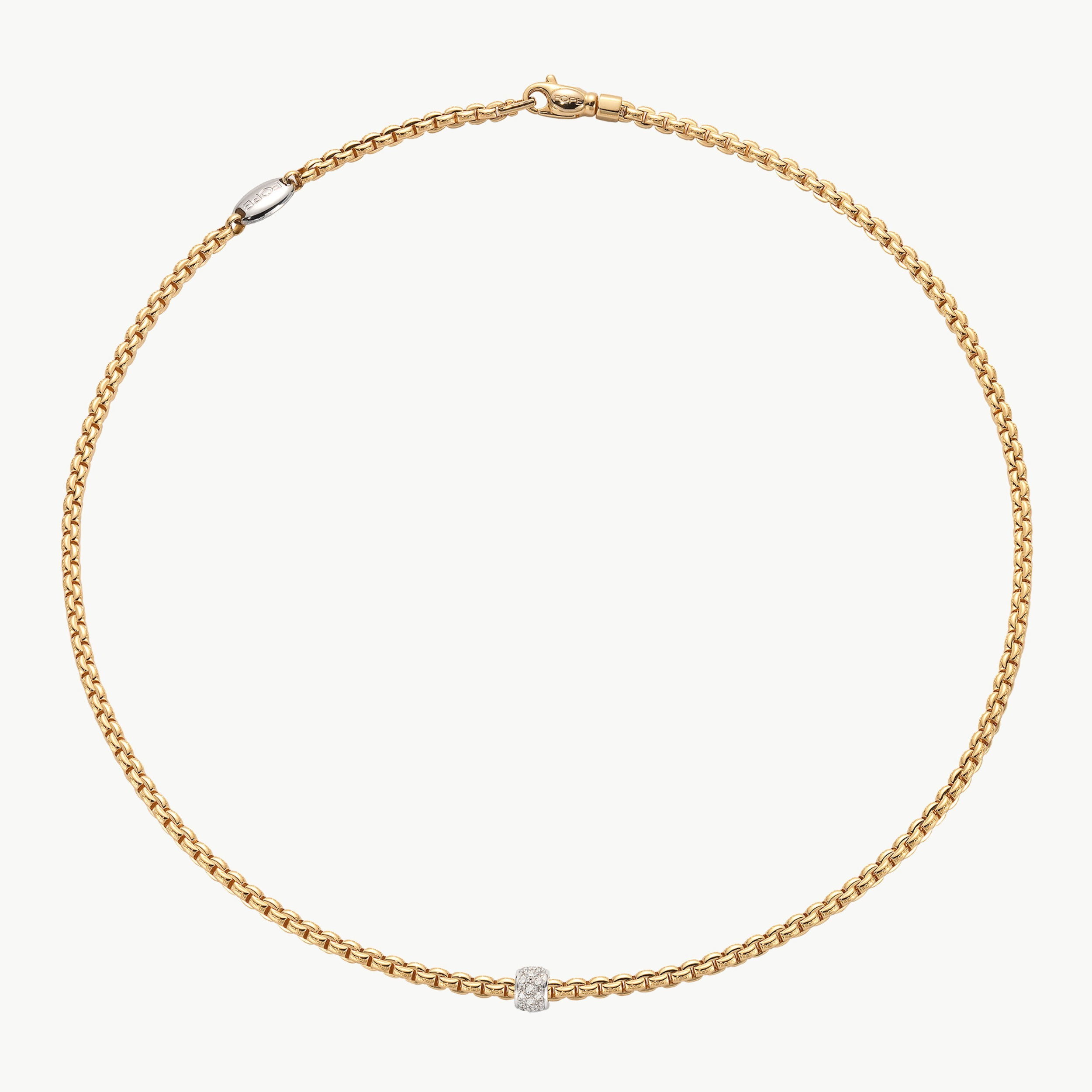 Eka Tiny Collection Rope Necklace in 18kt Yellow Gold with White Gold and White Diamond Element - 3mm - 70cm