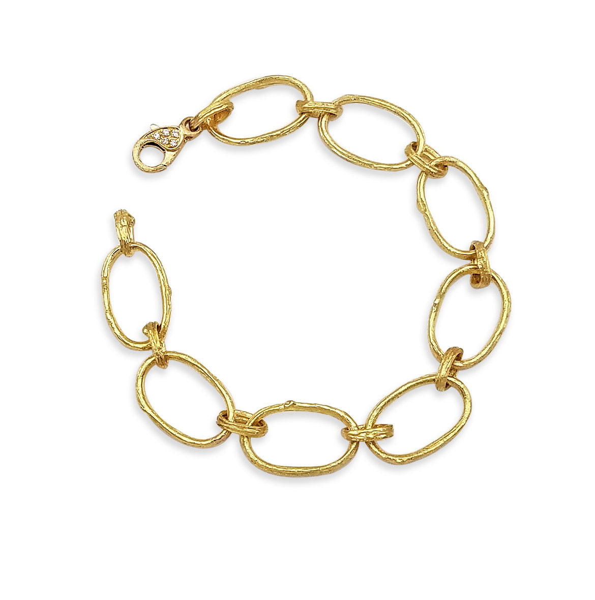Large and Extra Small Open Olive Branch Link Bracelet with Plain Clasp in 19kt Yellow Gold