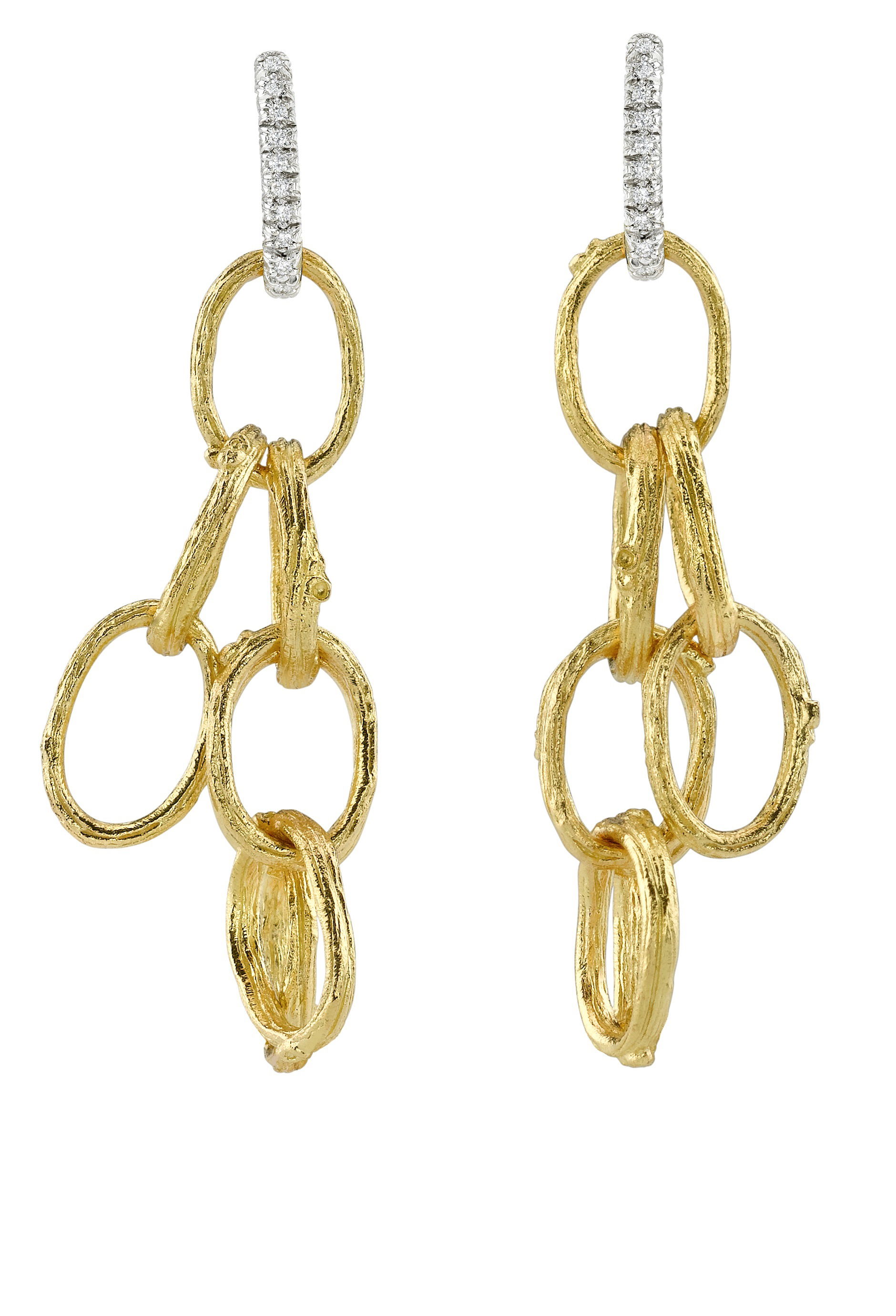 Open Branch Dangle Earrings with Diamond Tops in 19kt Yellow Gold