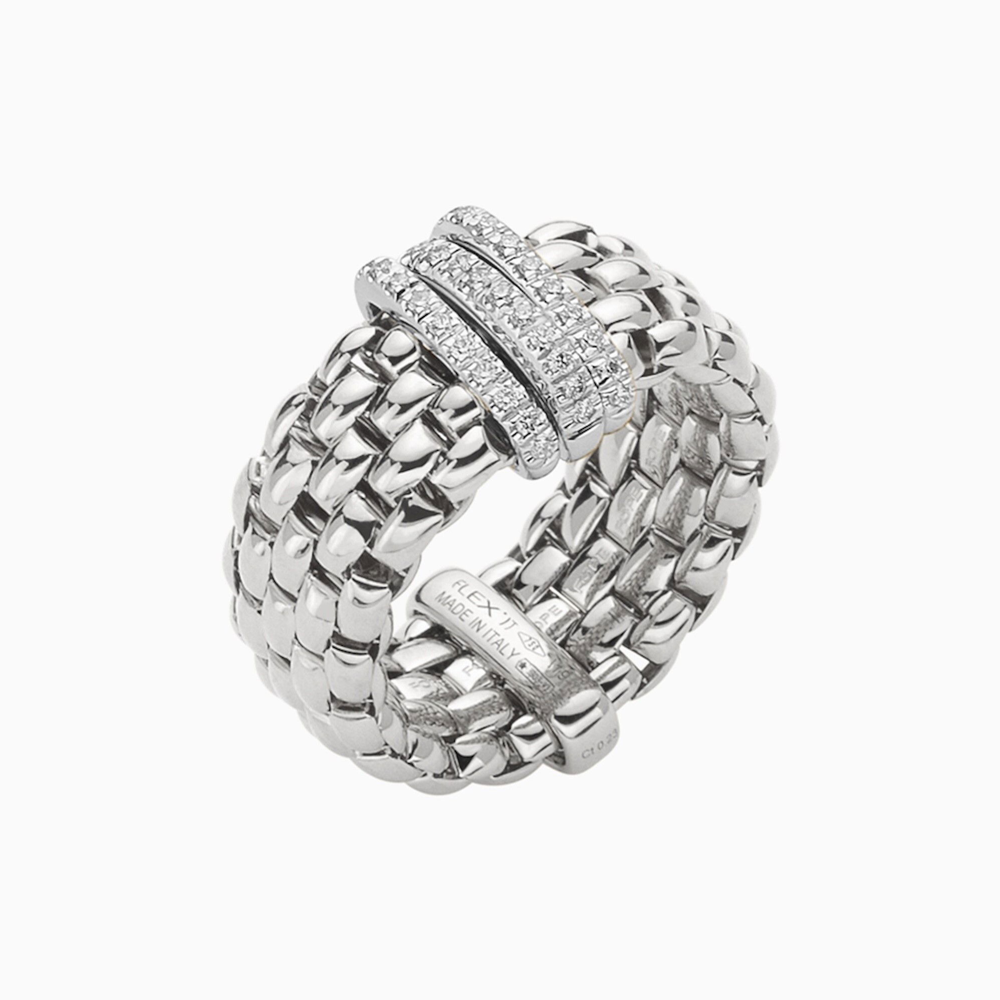 Panorama Flex'It Ring in 18kt White gold with three white gold bars with pave diamonds at 0.23ctw in white diamonds - Size Small (5.50 - 6.50) AN587 PAVES-W Panorama Ring in 18kt White Gold with 3 White Gold and White Diamond Pave Bars - S