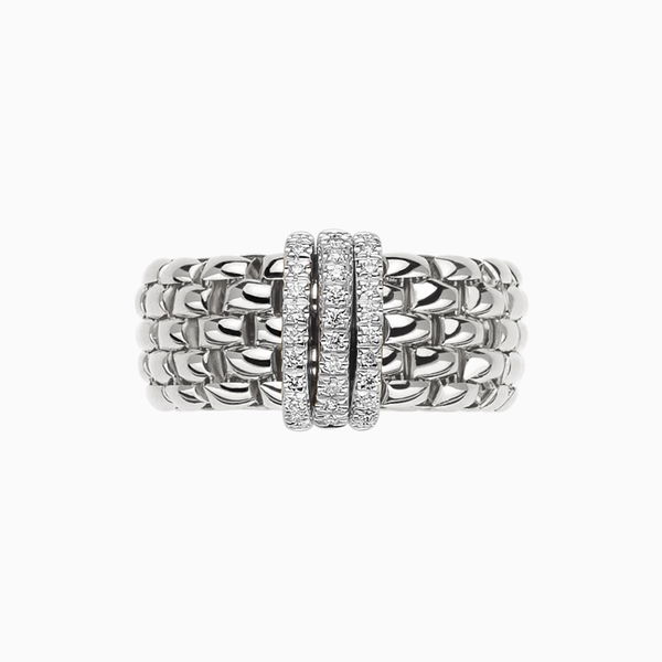 Closeup photo of Panorama Ring in 18kt White Gold with 3 White Gold and White Diamond Pave Bars - S