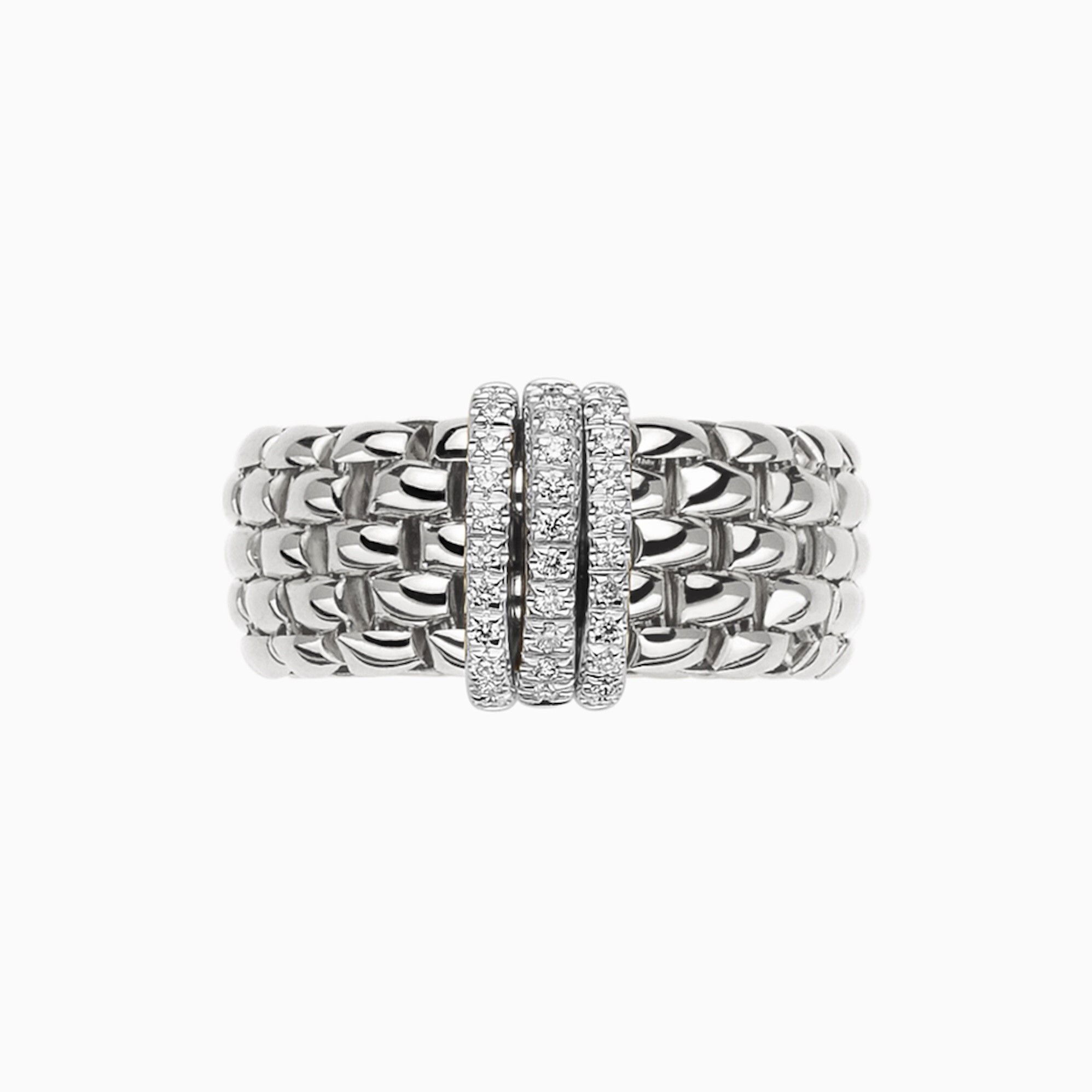 Panorama Flex'It Ring in 18kt White gold with three white gold bars with pave diamonds at 0.23ctw in white diamonds - Size Medium (7 - 8) AN587 PAVEM-W Panorama Ring in 18kt White Gold with 3 White Gold and White Diamond Pave Bars - M
