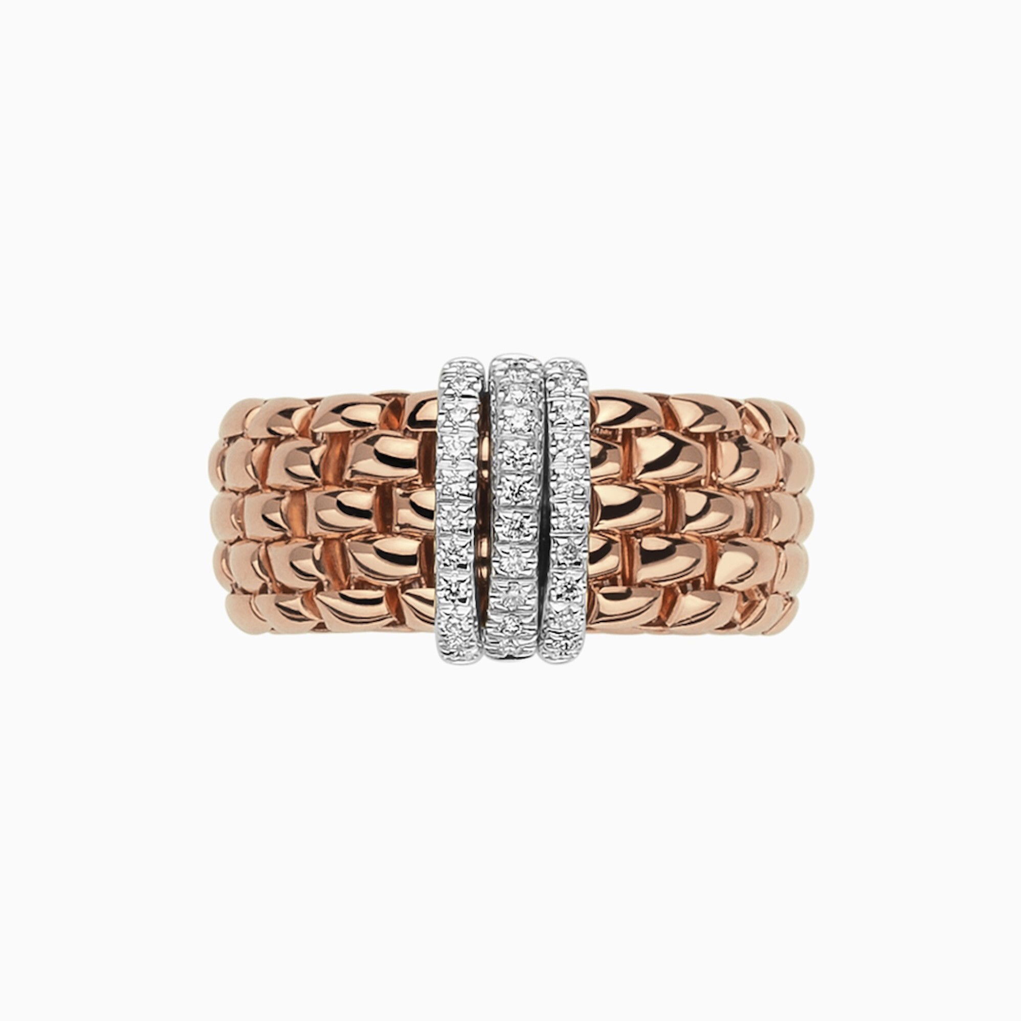 Panorama Ring in 18kt Rose Gold with 3 White Gold and White Diamond Pave Bars - XS