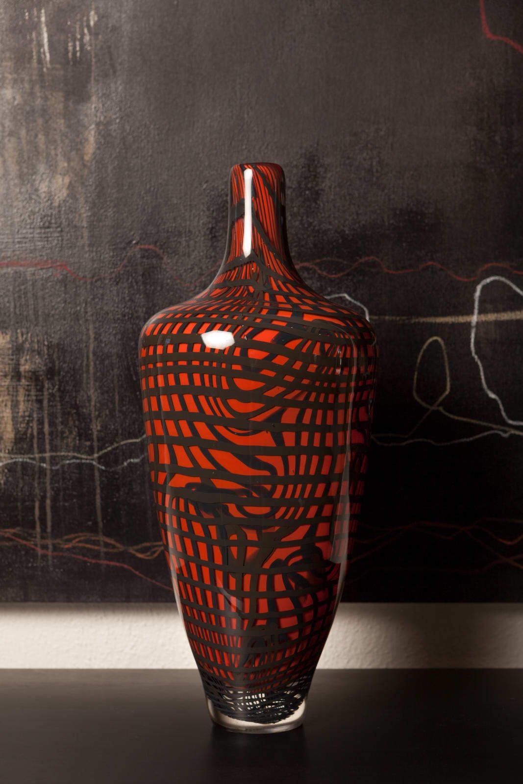 Red and Black Glass Bottle Vase