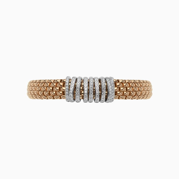 Closeup photo of Panorama Bracelet in 18kt Rose Gold with 9 White Gold and White Diamond Pave Elements - 9mm - Size M