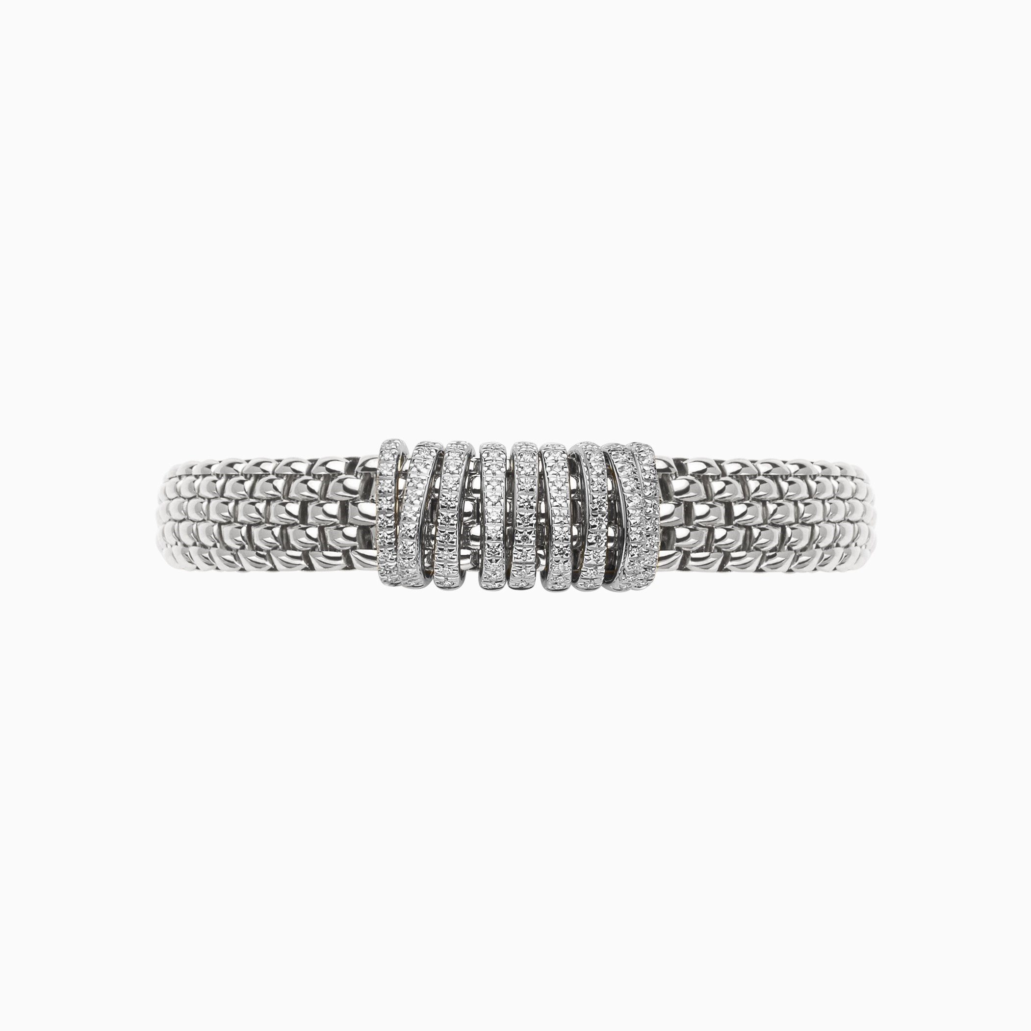 Panorama Flex'It Bracelet in 18kt White Gold with nine White Gold and White Pave Diamond Elements at 0.68ctw - The bracelet measures 9mm wide by 3.5mm deep and is a size large, 18cm or 7.08 inches internal circumference. 588B PAVEL-W Panorama Bracelet in 18kt White Gold with 9 White Gold and White Diamond Pave Elements - 9mm - Size L